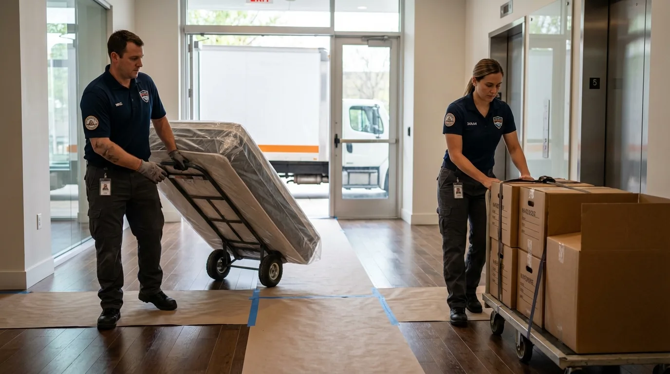 Professional apartment movers loading elevator in Heber City, UT